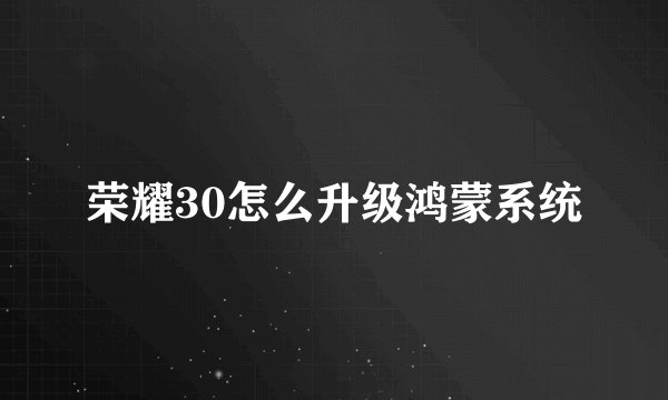 荣耀30怎么升级鸿蒙系统
