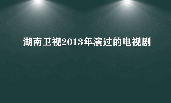 湖南卫视2013年演过的电视剧