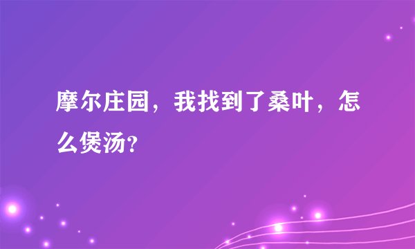 摩尔庄园，我找到了桑叶，怎么煲汤？