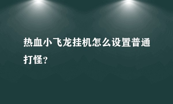热血小飞龙挂机怎么设置普通打怪？