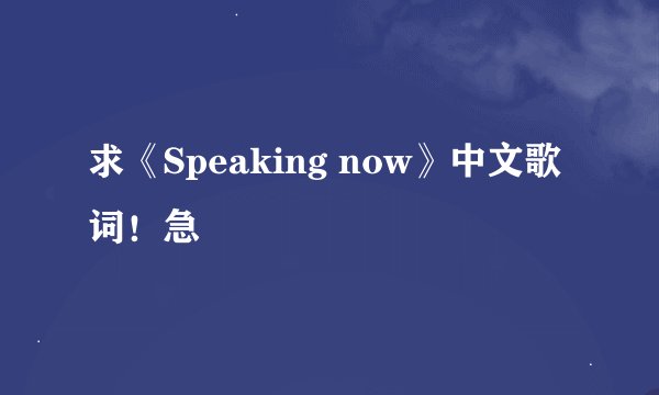 求《Speaking now》中文歌词！急