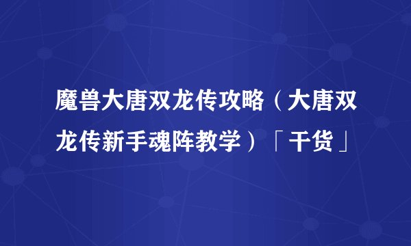 魔兽大唐双龙传攻略（大唐双龙传新手魂阵教学）「干货」