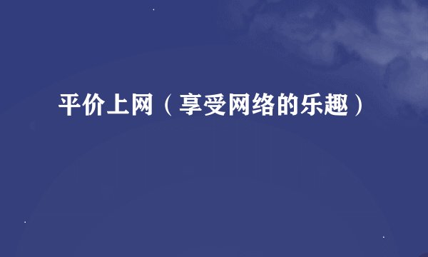 平价上网（享受网络的乐趣）