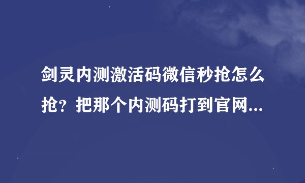 剑灵内测激活码微信秒抢怎么抢？把那个内测码打到官网的激活内测资格里吗？
