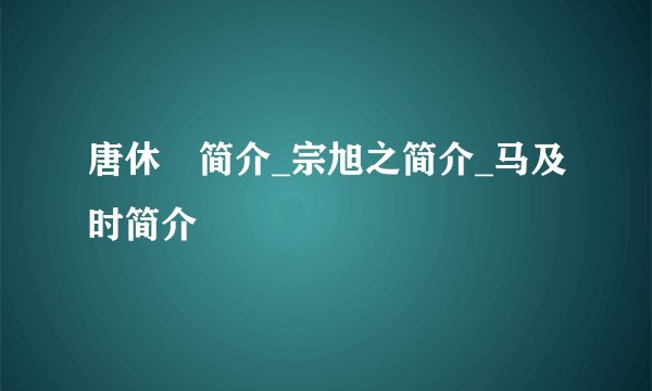 唐休璟简介_宗旭之简介_马及时简介