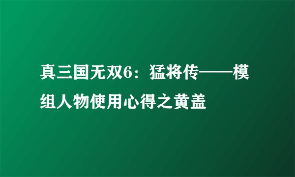 真三国无双6：猛将传——模组人物使用心得之黄盖