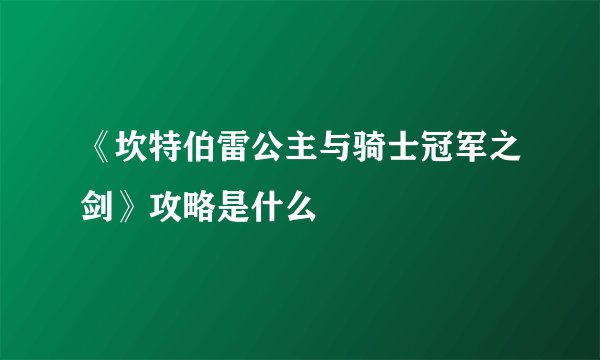 《坎特伯雷公主与骑士冠军之剑》攻略是什么