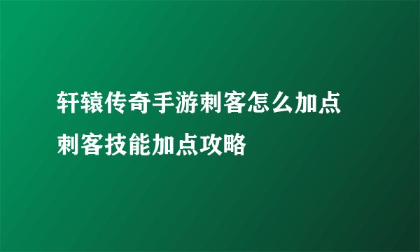轩辕传奇手游刺客怎么加点 刺客技能加点攻略