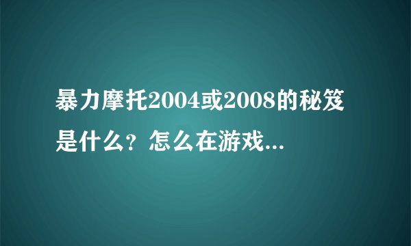 暴力摩托2004或2008的秘笈是什么？怎么在游戏中输入呢？