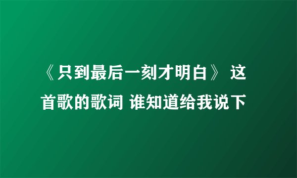 《只到最后一刻才明白》 这首歌的歌词 谁知道给我说下