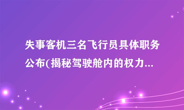 失事客机三名飞行员具体职务公布(揭秘驾驶舱内的权力分配与协作机制。)