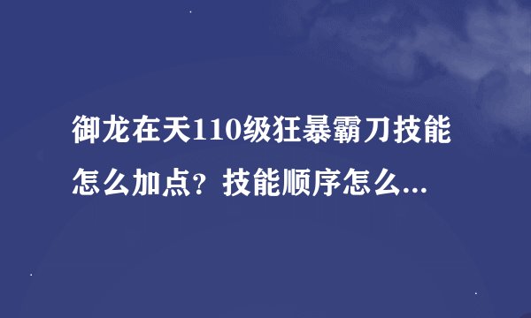 御龙在天110级狂暴霸刀技能怎么加点？技能顺序怎么排列最好？