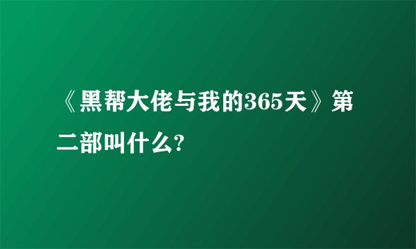 《黑帮大佬与我的365天》第二部叫什么?