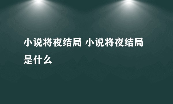 小说将夜结局 小说将夜结局是什么