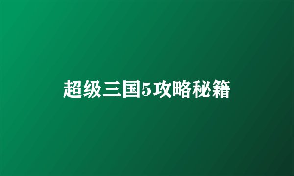 超级三国5攻略秘籍