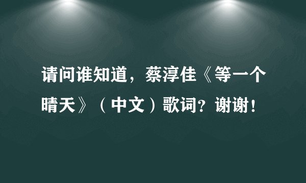 请问谁知道，蔡淳佳《等一个晴天》（中文）歌词？谢谢！