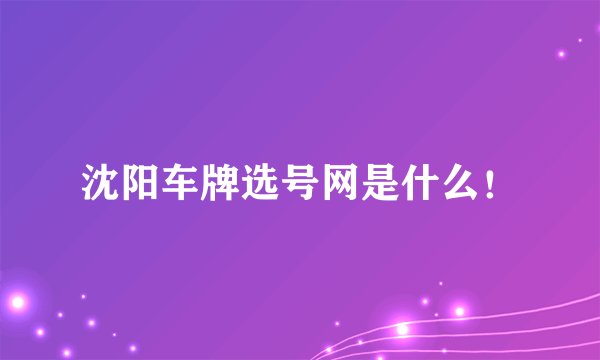 沈阳车牌选号网是什么！