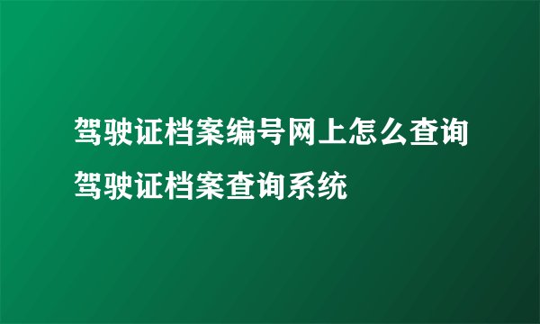 驾驶证档案编号网上怎么查询驾驶证档案查询系统