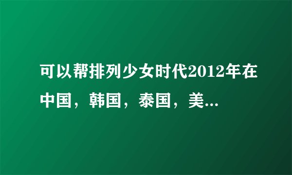 可以帮排列少女时代2012年在中国，韩国，泰国，美国，日本等国家的人气排名吗？还有她们的素颜排名？