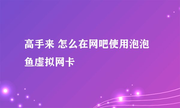 高手来 怎么在网吧使用泡泡鱼虚拟网卡