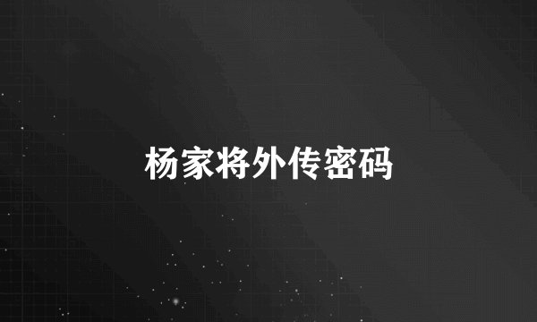 杨家将外传密码