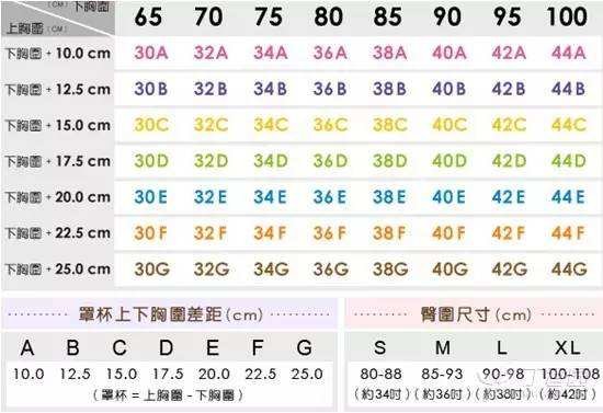 34C的胸围是多少厘米?