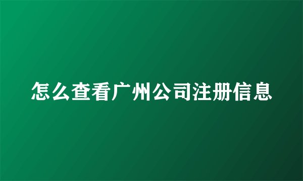 怎么查看广州公司注册信息