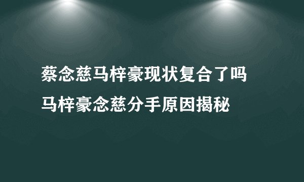 蔡念慈马梓豪现状复合了吗 马梓豪念慈分手原因揭秘