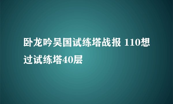 卧龙吟吴国试练塔战报 110想过试练塔40层