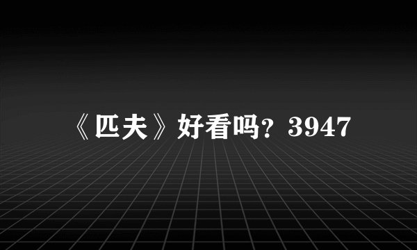 《匹夫》好看吗？3947