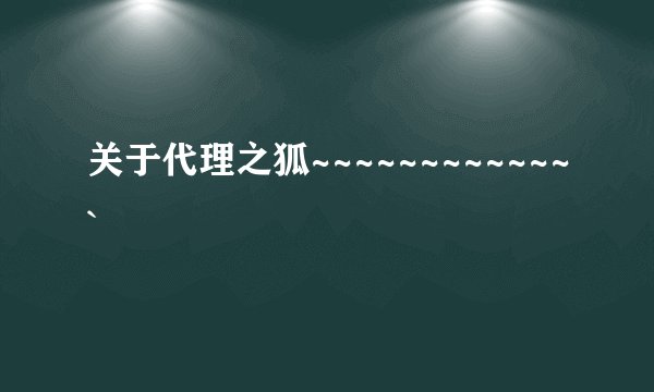 关于代理之狐~~~~~~~~~~~~`