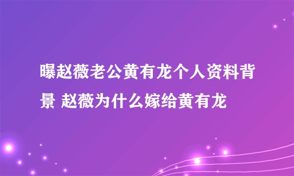 曝赵薇老公黄有龙个人资料背景 赵薇为什么嫁给黄有龙