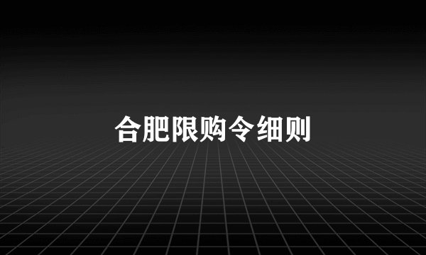 合肥限购令细则