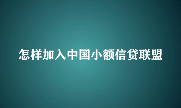 怎样加入中国小额信贷联盟