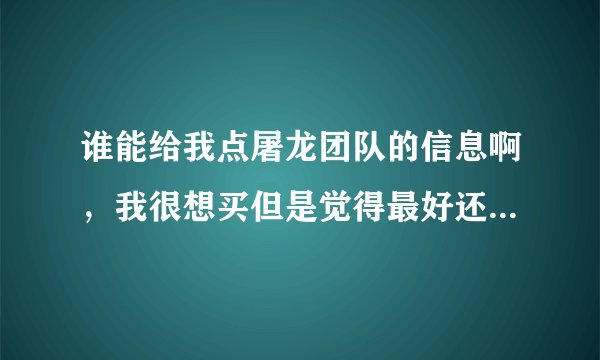 谁能给我点屠龙团队的信息啊，我很想买但是觉得最好还是先做一个调查，谢谢了。