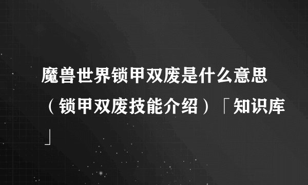 魔兽世界锁甲双废是什么意思（锁甲双废技能介绍）「知识库」