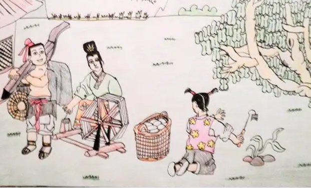 昼出耘田夜绩麻，村庄儿女各当家。