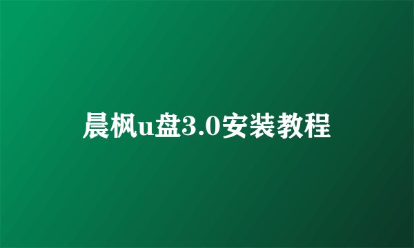 晨枫u盘3.0安装教程