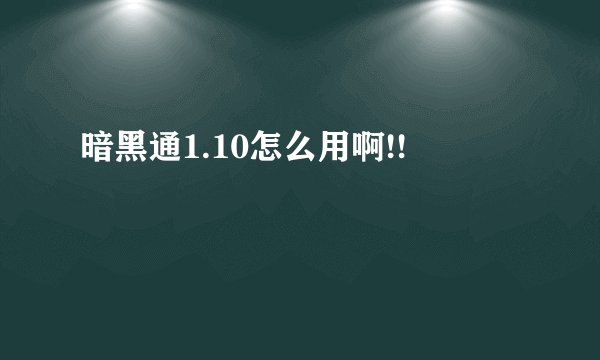暗黑通1.10怎么用啊!!