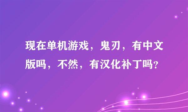 现在单机游戏，鬼刃，有中文版吗，不然，有汉化补丁吗？