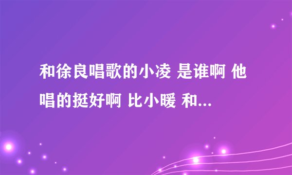 和徐良唱歌的小凌 是谁啊 他唱的挺好啊 比小暖 和阿悄好多了 给张照片把