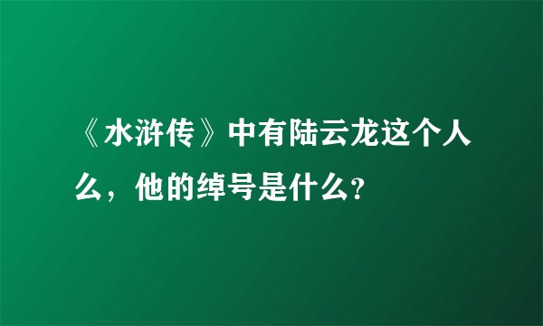 《水浒传》中有陆云龙这个人么，他的绰号是什么？