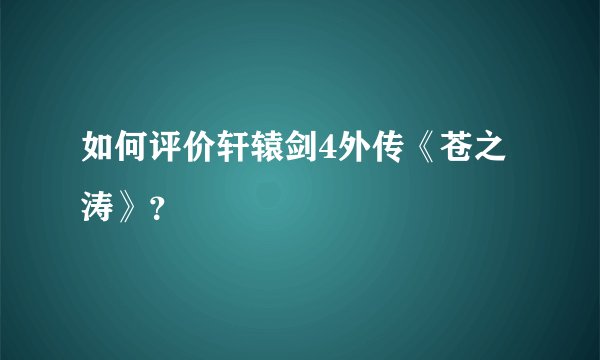 如何评价轩辕剑4外传《苍之涛》？