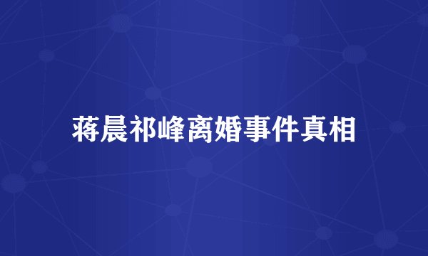 蒋晨祁峰离婚事件真相