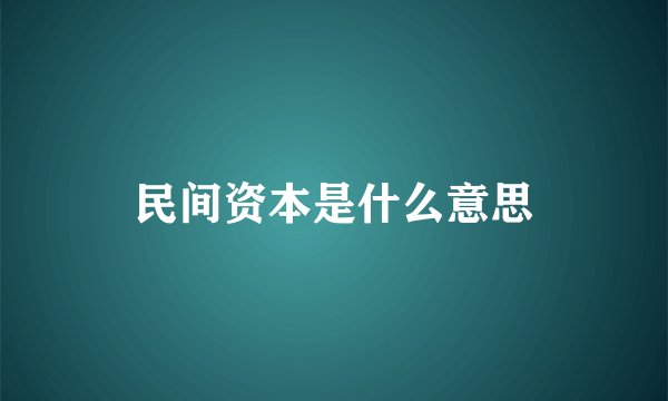 民间资本是什么意思