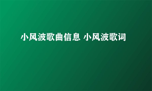 小风波歌曲信息 小风波歌词