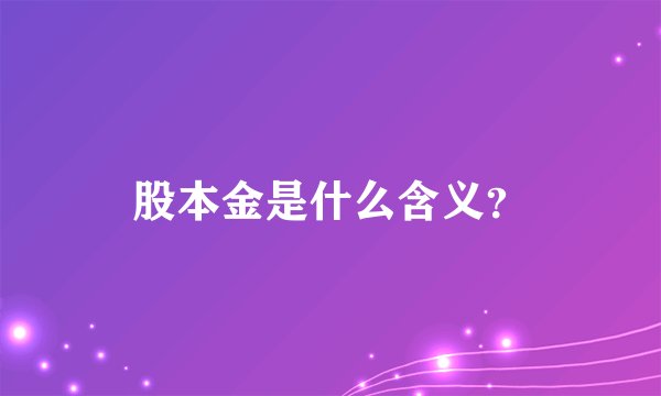 股本金是什么含义？