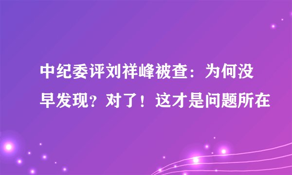中纪委评刘祥峰被查：为何没早发现？对了！这才是问题所在