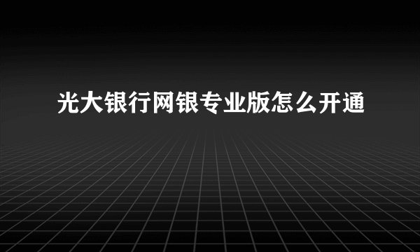 光大银行网银专业版怎么开通