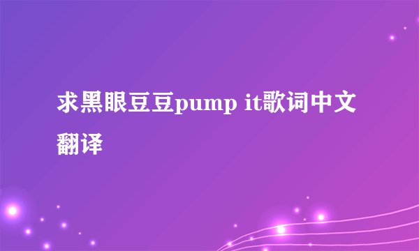 求黑眼豆豆pump it歌词中文翻译